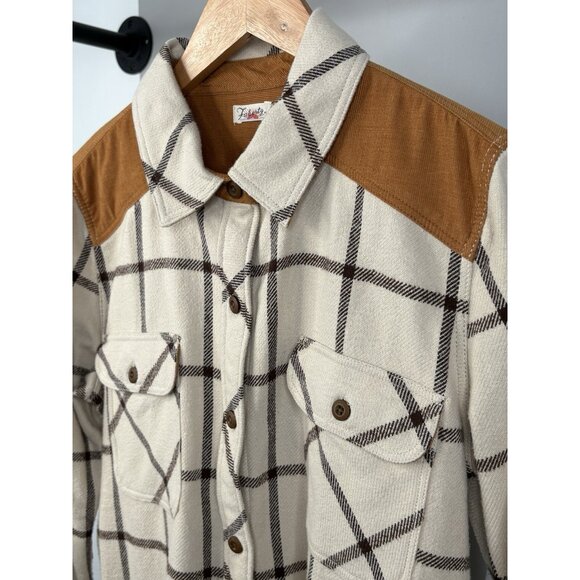 Faherty Daly Shirt Olivia Plaid Women’s Medium Flannel Tan Beige Button Up - Picture 3 of 16